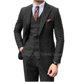 Nukty 3 Piece Grey/Brown Mens Tweed Herringbone Wedding Suit Prom Tuxedos  Peak Lapel Tweed for Business Slim Fit (Blazer+Vest+Pants)