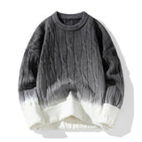 Nukty Korean Gradient Knitwear Loose Chunky Twist Knit Pullover New Round Neck Sweater Autumn Winter Warm Couple Tops