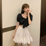 Nukty White Mini Skirts for Women Cute Princess Summer Gown Pleated Skirt Korean Version Trendy Sweet Schoolgirls Holiday High Waist