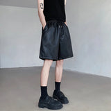 Nukty Summer Leather Shorts Men Fashion Black Motorcycle Shorts Mens Streetwear Hip-hop Loose Leather Shorts Men Casual Shorts M-2XL