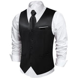 Nukty Black Satin Vest with Luxury Necktie Pocket Square Cufflinks for Man Wedding Fashion Classic Men's Business Tuxedo Waistcoats