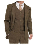 Nukty fashion suits for men Gentleman Suit Formal Business Tweed Men's Tuxedo Business Men's Three-piece Brown Suit