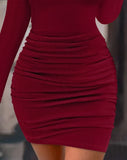 Nukty Autumn Winter Spring New Fashion Casual Sexy Dresses for Women Elegant Hollow Heart Beaded Ribbed Bodycon Dress