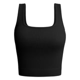 Nukty New Fashion Solid Color Square Neck Ribbed Tank Top Camisole Women Summer Basic Elastic Sleeveless Crop Tops