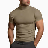 Nukty Summer Fashions Solid Color Short-sleeved Fashion Bottoming Shirt Men's Tight Turtleneck T-shirt