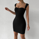 Nukty Sweetheart Neck Bodycon Dress, Party Wear Solid Sleeveless Dress, Women's Clothing