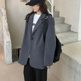 Nukty Korean Style Gray Blazer for Women Spring Autumn Long Sleeve Loose Suit Coat Woman Single Breasted Chic Jackert Female