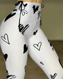 Nukty Daily Women Fashion Tights Pants Summer New Casual Heart Drawstring Printed Yoga Exercise Hip Lifting Leggings Women's Versatile