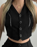 Nukty New Fashion 2024 Summer Casual Sexy Elegant Hollow Out Buttoned Vest Top & Shorts Set Womens Two Piece Sets Outfit