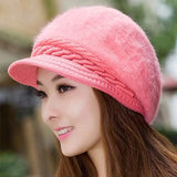 Nukty New Women Beret Hats Fashion Winter Warm Rabbit Fur Knitted Beanie Ladies Female Casual Fleece Berets Cap bonnet hiver femme