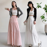 Nukty New White Long Skirts for Women Summer Y2k Clothes Korean Fashion High Waist Harajuku Elegant Casual Dance Pink Skirt Woman 2024