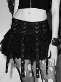 Nukty Mall Goth Black Pleated Mini Skirt with Chain Women's Punk High Waisted Tennis Skirt Fairy Grunge Aesthetic E Girl Cloth