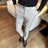 Men's Spring High Quality Business Suit Trousers Men's Fashion Slim Fit Solid Color Office Dress Pants