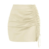 Nukty Solid Color Pleated Hip Skirt European and American Sexy High Waisted Zipper Satin Skirt Women's Summer Women's Clothing