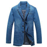 Nukty Mens Denim Blazer Men Fashion Cotton Vintage Suit Outerwear Male Blue Coat Denim Jacket Men Slim Fit Jeans Denim Blazers Top 4Xl