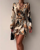 Nukty Woman Clothes Marble Print Long Sleeve Sexy Wrap Hip Dress Nightclub Daily Clothes Women's Fashion Slim Dresses