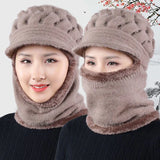 Nukty Coral Fleece Winter Hat Beanies Women's Hat Scarf Warm Breathable Wool Knitted Hat For Women Double Layers Protection Caps