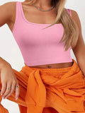 Nukty New Fashion Solid Color Square Neck Ribbed Tank Top Camisole Women Summer Basic Elastic Sleeveless Crop Tops