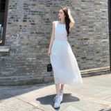 Nukty Summer Square Collar Embroider White Dress Women Elegant Party Solid Drawstring Female Sundress Fashion Chic Midi Dresses