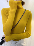 Nukty New Women Pullover Turtleneck Sweater Autumn Long Sleeve Slim Elastic Korean Simple Basic Cheap Jumper Solid Color Top
