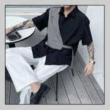 Nukty Summer Casual Men's Clothing Handsome Trend Korean Version Short Sleeve Polo-Neck Single-breasted Fake Two Pieces Fashion Shirt