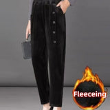 Nukty warm winter outfits New Thin&Thick Fleece Autumn/Winter Women's Pants Corduroy Elegant Chic Haren Pants Solid All-Match Office Lady Casual Trousers