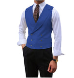 Nukty Men Vest Brown Solid Peaked Lapel Double Breasted Sleeveless Jacket Wedding Banquet Business Casual Slim Waistcoat