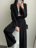 Nukty Two Piece Sets Women Outifits Fall Office Lady Pants Korean Blazer Suits Long Sleeve Fashion Coat Black High Waisted Pants