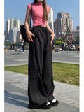 Nukty Side Stripe Retro Loose Lace-up Wide Leg Casual Long Women Pants Korean Fashion High Waist Trouser Lady Autumn Y2k Street Pants