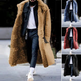 Nukty Winter Men's Overcoat Faux Fur Long Windbreaker Luxury Thicken Long Sleeves Pockets Warm Coat Midi Length Buttons Outdoor Coat