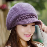 Nukty New Women Beret Hats Fashion Winter Warm Rabbit Fur Knitted Beanie Ladies Female Casual Fleece Berets Cap bonnet hiver femme