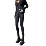 Nukty Women's Warm Jeans Winter Warm Plushed Jeans Elastic Thickened Denim Pants Casual Trousers