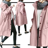 Nukty Plus Size British Style Vintage Pocket Hooded Long Sleeved Windbreaker Loose Coat Mid Length Jacket Casual Women Autumn Thin New