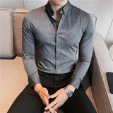 Nukty British Style Men Long Sleeved Shirt Autumn Anti-wrinkle Soft Solid Casual Elastic Slim Fit Camisas Y Blusas Men Clothing