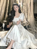 Nukty French Elegant White Wedding Party Dress Women Vintage Burgundy Romantic Prom Vestidos Summer Korean A-line Graduation Dresses