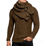 Nukty 2Pcs/Set O-Neck Long Sleeve Twist Ribbed Cuffs Men Sweater Scarf Autumn Winter Solid Color Thickened Warm Sweater Jumper Scarf