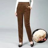 Nukty Thin & Plush Thick Casual Pants Fleece Pencil Pants Women's Corduroy Warm High Waist Pants Autumn Winter Leggings Pants Trousers