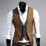 Nukty Men Formal Waistcoat Vest Business Solid Color Single Button Vest gilet Fake Two-pieces V Neck Casual Slim chalecos para hombre