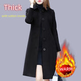 Nukty Autumn/Winter Elegant Office Lady Thin&Thick Woolen Coat Women Chic All-Match Solid Straight Mid-Length Windbreaker With Pocket