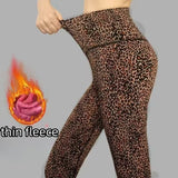 Nukty Plus Size Women's Clothing Basic Tight Leggings Retro Leopard Pencil Pants Casual New Outerwear Winter Warm Fleece Women's Pants