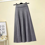 Nukty skirt outfits winter Women Casual Elegant Knit High Waist Pleat Skirt Office Lady All-Match  A-Line Skirt Solid Basic Autumn Winter Trend Midi Skirt