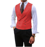 Nukty Men Vest Brown Solid Peaked Lapel Double Breasted Sleeveless Jacket Wedding Banquet Business Casual Slim Waistcoat