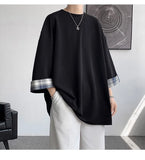 Nukty Spring Summer Men's T-shirts Women Oversized 2XL Korean Style Loose Plaid T-shirt Casual Seven sleeves T-Shirt Male White