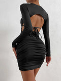 Nukty Long Sleeve Black Sexy Midi Dress Women Backless Club Party Nightclub Vestidos Autumn Woman Bodycon Elegant Evening Clothing