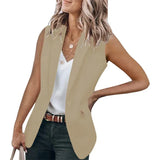 Nukty Autumn New Style Sleeveless Solid Color Suit Collar Loose Cardigan Women's Wear