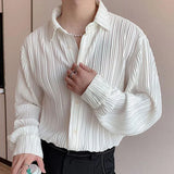 Nukty Autumn Winter New Fashion Temperament Trend Simple Blouse Male Korean Fold Design Shirt Man Solid Color Loose Casual Gentmen Top