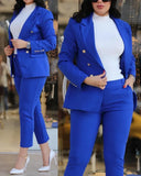 Nukty business casual outfits 2pcs Women Office Clothing Set Long Sleeve Blazer Jacket & High Waist Pencil Pants Solid Color