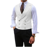 Nukty Men Vest Brown Solid Peaked Lapel Double Breasted Sleeveless Jacket Wedding Banquet Business Casual Slim Waistcoat