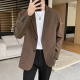 Nukty WELL DRESSED MEN Shoulder Padded Blazer Men Slim Fit Fashion Social Mens Dress Jacket Korean Casual Suit Jacket Mens Office Formal Jackets Coat