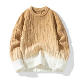 Nukty Korean Gradient Knitwear Loose Chunky Twist Knit Pullover New Round Neck Sweater Autumn Winter Warm Couple Tops